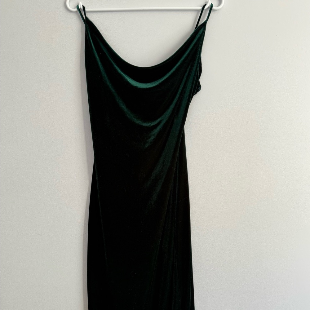 Emerald Green Velvet Cowl Neck Slip Dress